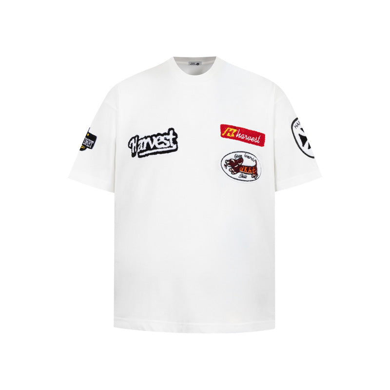 Casual Heavy-duty INS Letter Towel Embroidery Short-sleeved Unisex Pure Cotton Hip-hop Trendy T-shirt