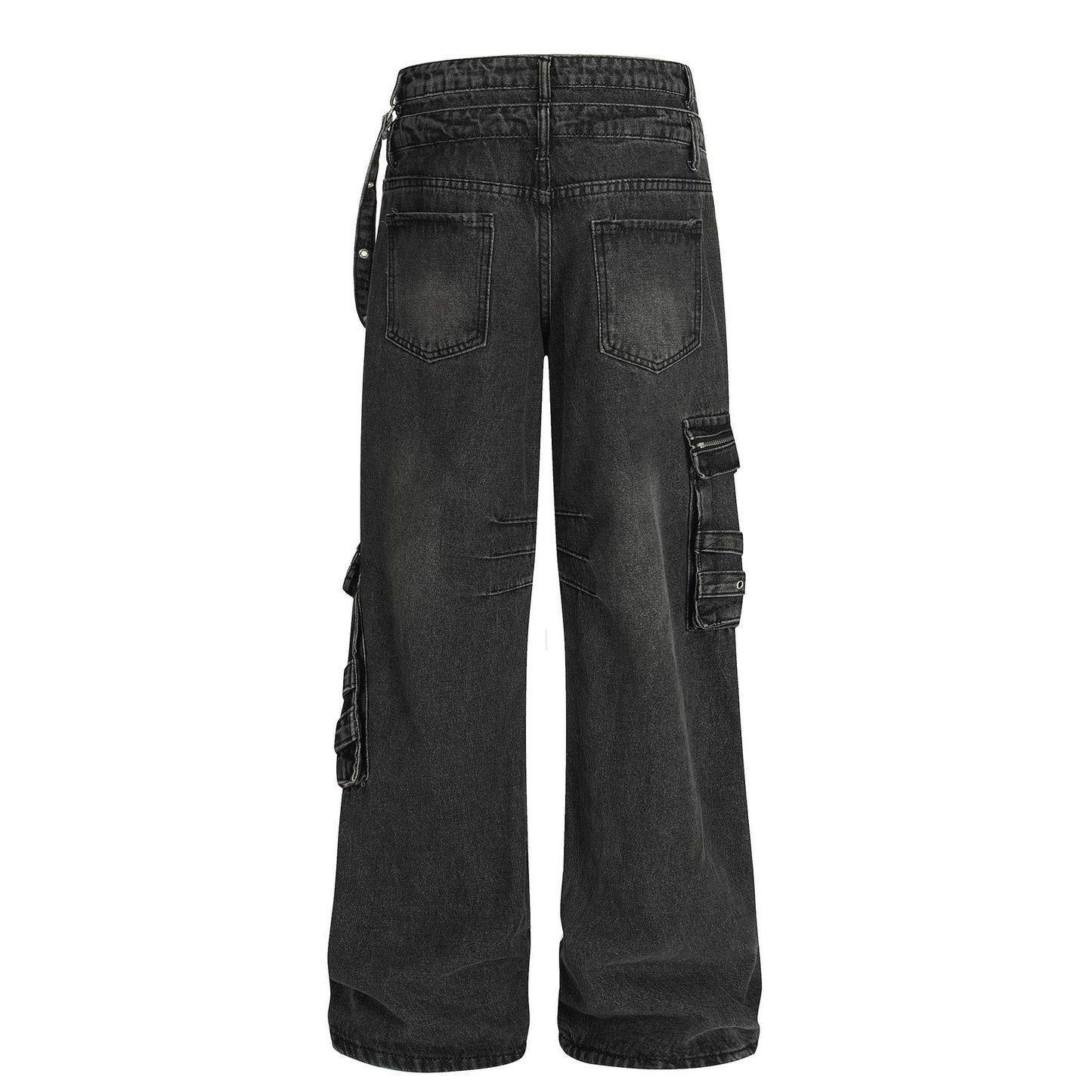 Retro design heavy-duty multi pocket denim work pants