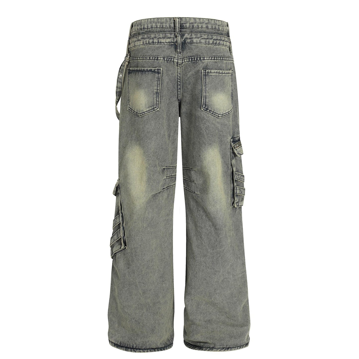 Retro design heavy-duty multi pocket denim work pants