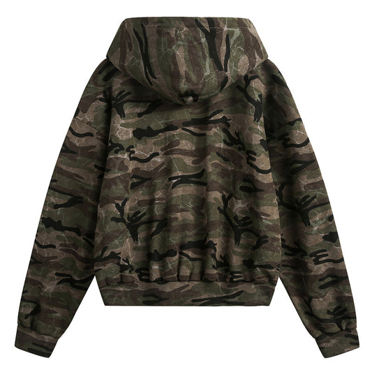 High School American Retro Camouflage Short Cardigan Unisex Cleanfit Couple Hoodie