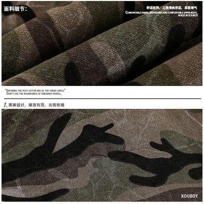 High School American Retro Camouflage Short Cardigan Unisex Cleanfit Couple Hoodie