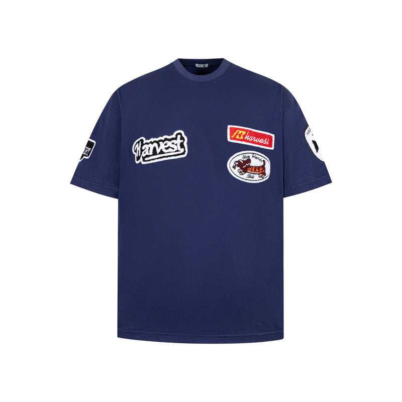 Casual Heavy-duty INS Letter Towel Embroidery Short-sleeved Unisex Pure Cotton Hip-hop Trendy T-shirt