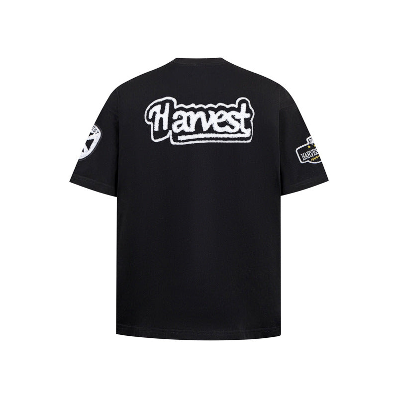 Casual Heavy-duty INS Letter Towel Embroidery Short-sleeved Unisex Pure Cotton Hip-hop Trendy T-shirt