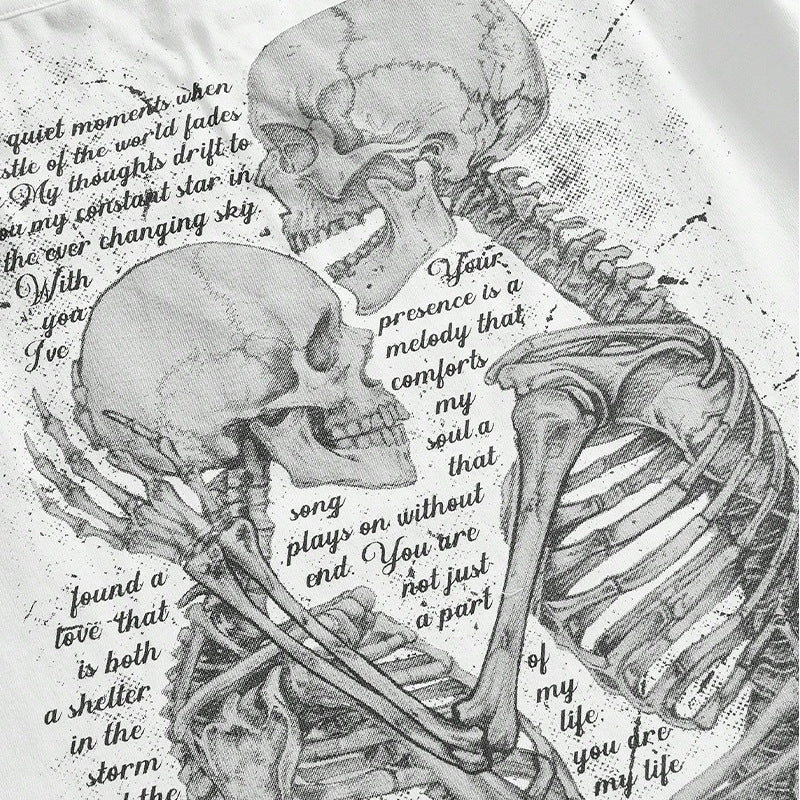 Retro Hot Letter Skull Print Off-Shoulder Fake Two-Piece Short Sleeve T-Shirt for Women Spicy Style