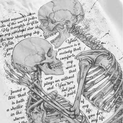 Retro Hot Letter Skull Print Off-Shoulder Fake Two-Piece Short Sleeve T-Shirt for Women Spicy Style